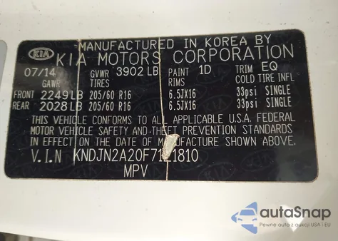 2015 Kia Soul из США, поврежденный, VIN KNDJN2A20F7121810